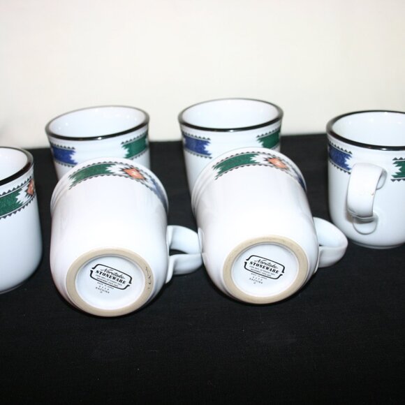Noritake Stoneware Southwest Style Coffee Mugs Set of 6 'Kachina 8458' B-157 - Picture 5 of 6